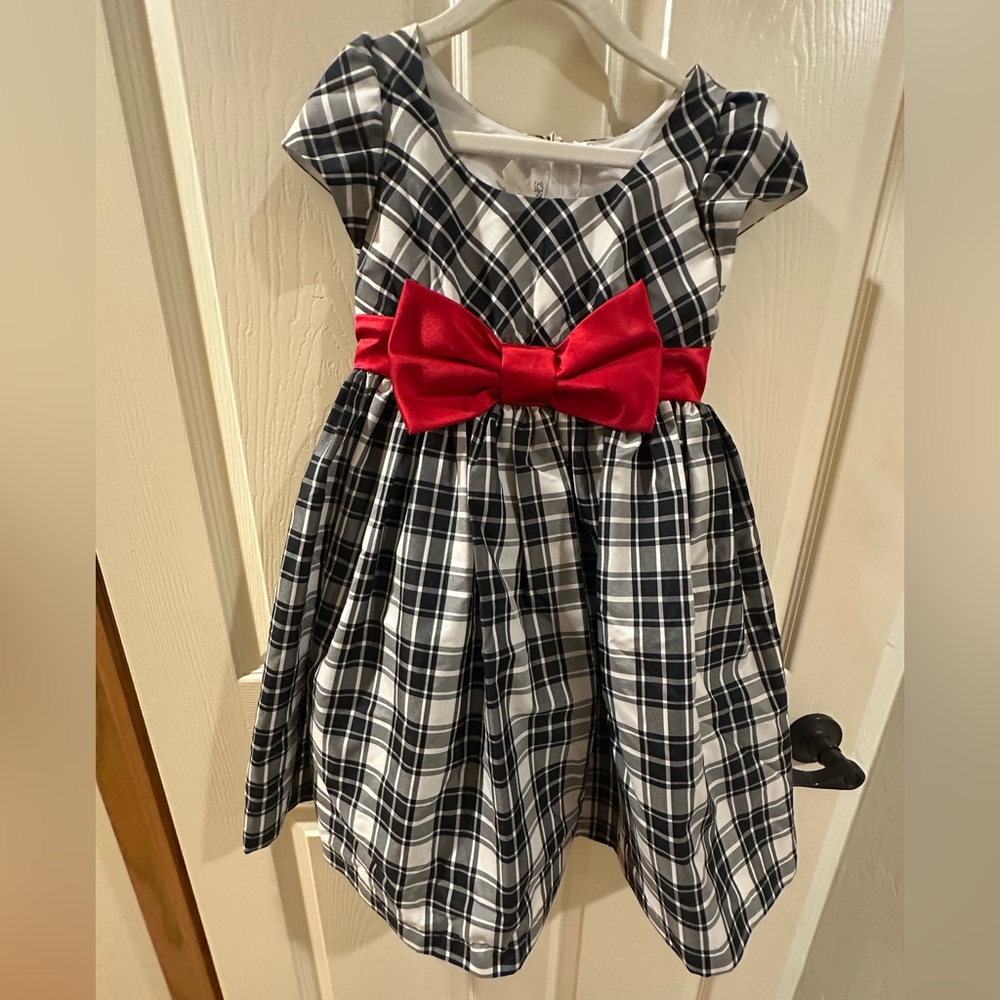 Bonnie Jean Tartan Dress with Vibrant Red Accent